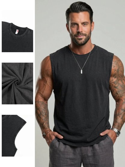 ⚡ Hot Sales 49% OFF 🔥 4-Pack Men's Washed Sleeveless Vest – Heavyweight Cotton, Acid Wash, Oversized Gym & Streetwear