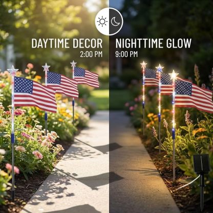 🔥Last Day: 49% OFF🔥8 Solar American Flag Pathway Lights – Red, White & Blue Yard Glow for 250th Independence Celebration 🇺🇸✨