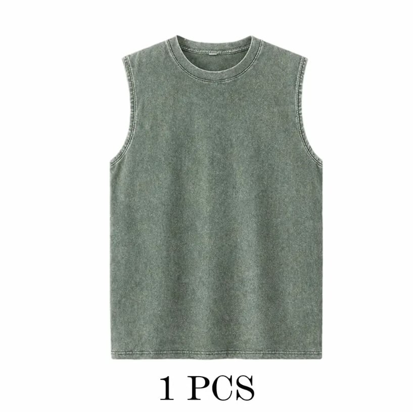 ⚡ Hot Sales 49% OFF 🔥 4-Pack Men's Washed Sleeveless Vest – Heavyweight Cotton, Acid Wash, Oversized Gym & Streetwear
