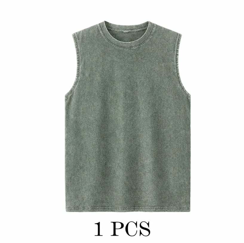 ⚡ Hot Sales 49% OFF 🔥 4-Pack Men's Washed Sleeveless Vest – Heavyweight Cotton, Acid Wash, Oversized Gym & Streetwear