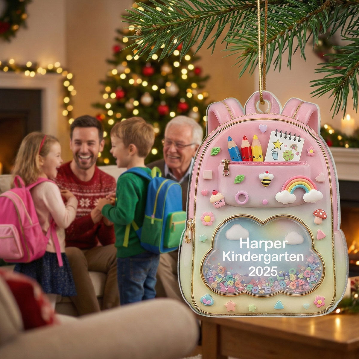 3D Effect Kid School Backpack - Personalized Acrylic Ornament - School Year Milestone For Kids