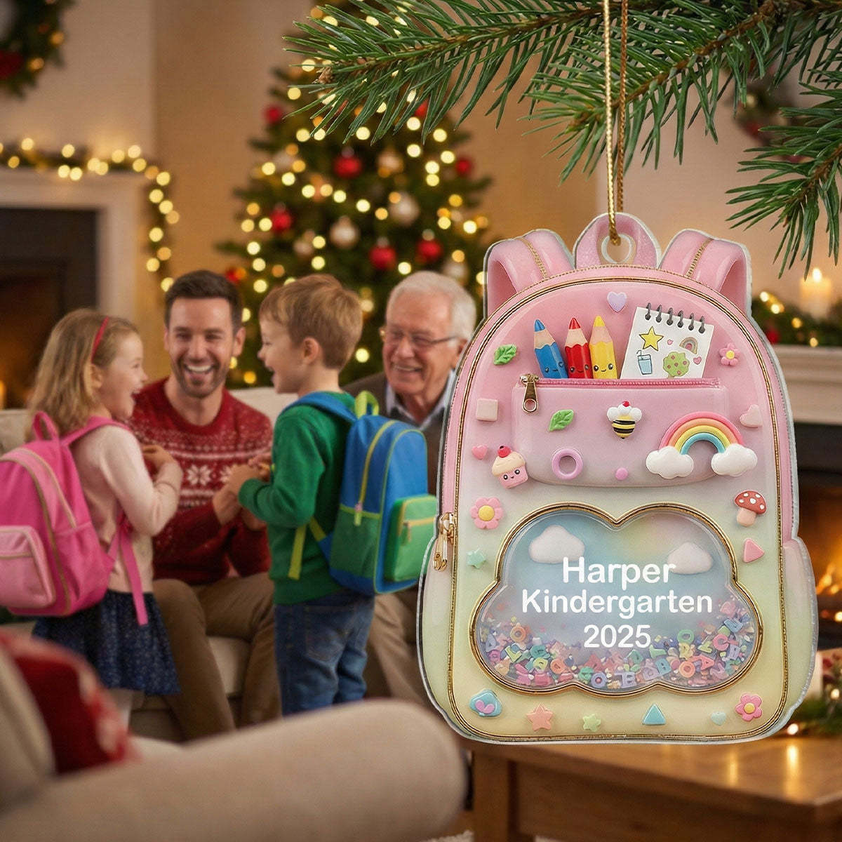 3D Effect Kid School Backpack - Personalized Acrylic Ornament - School Year Milestone For Kids