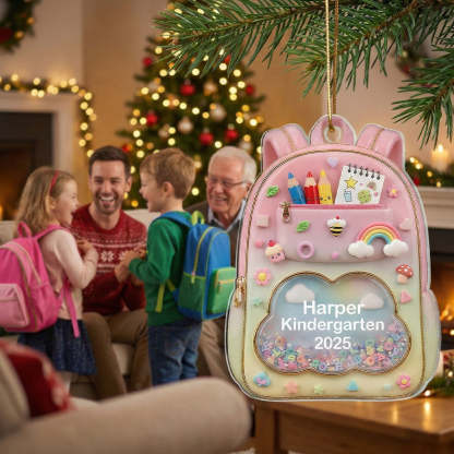 3D Effect Kid School Backpack - Personalized Acrylic Ornament - School Year Milestone For Kids