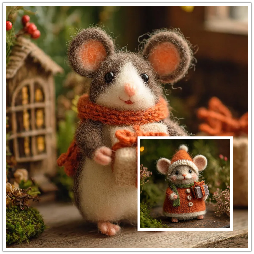 🎁🐭 Deluxe Christmas Felt Mouse | Handmade Wool Ornament ✨ Tree-Ready!
