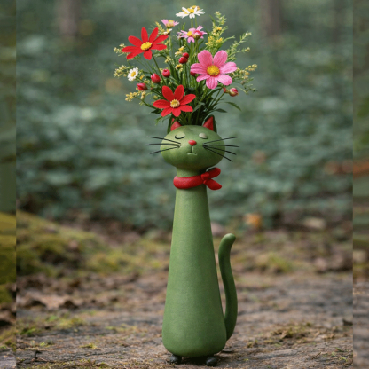 Handmade Clay Funny  Cat Vase