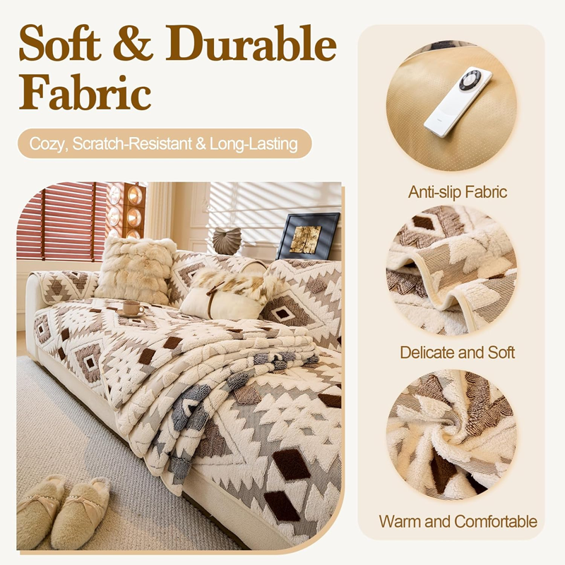 Modern Geometric Plush Sofa Cover