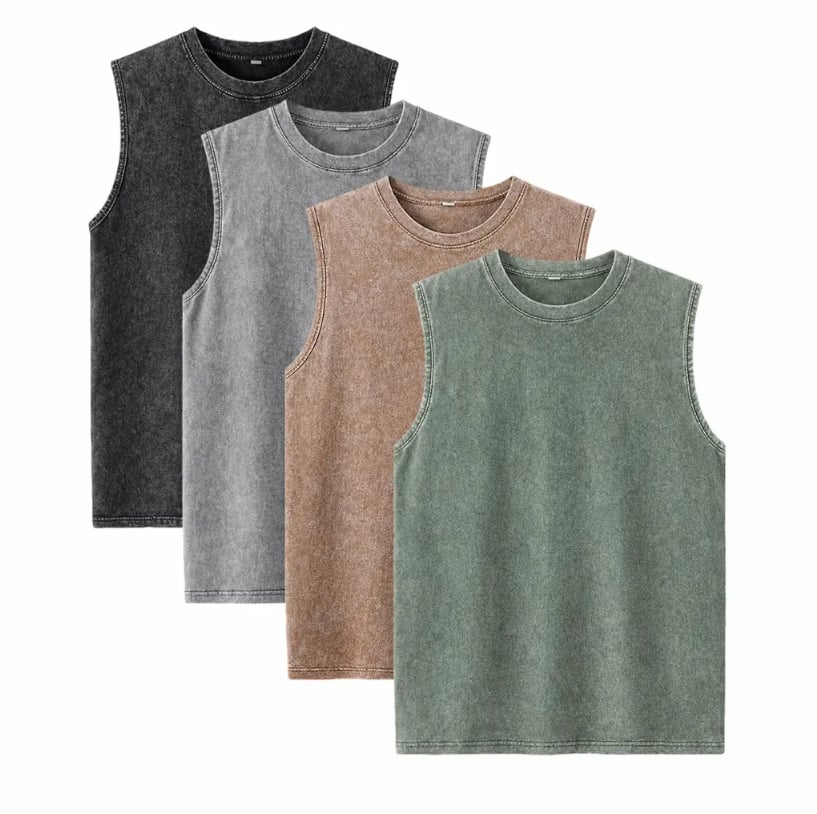 ⚡ Hot Sales 49% OFF 🔥 4-Pack Men's Washed Sleeveless Vest – Heavyweight Cotton, Acid Wash, Oversized Gym & Streetwear