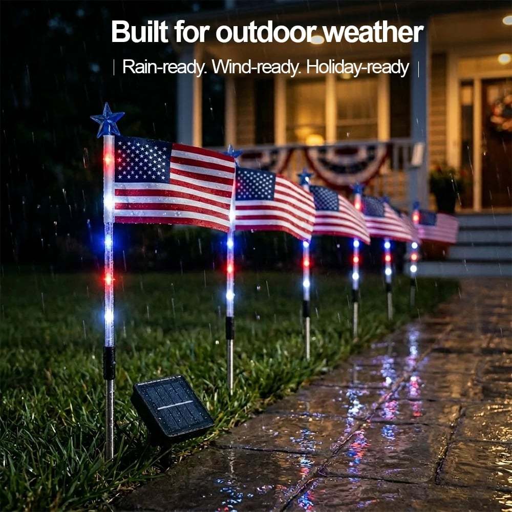 🔥Last Day: 49% OFF🔥8 Solar American Flag Pathway Lights – Red, White & Blue Yard Glow for 250th Independence Celebration 🇺🇸✨