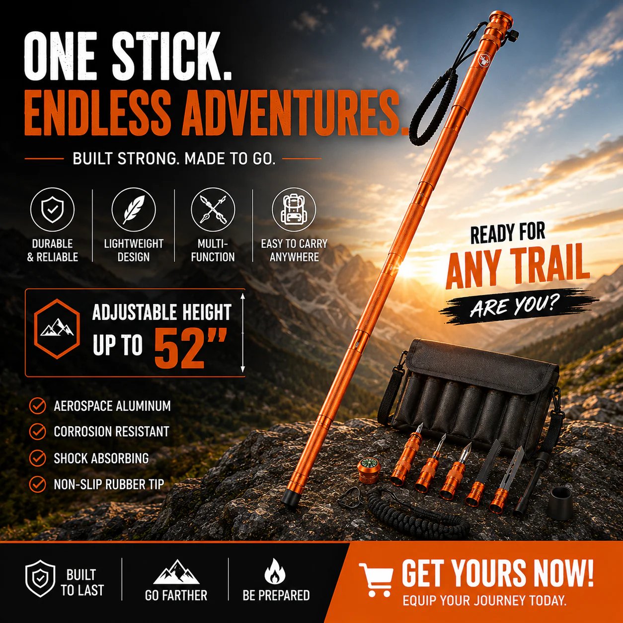 🚨 LAST DAY 49% OFF | Survival Hiking Stick – Adjustable Trekking Pole with Built-In Outdoor Survival Tools