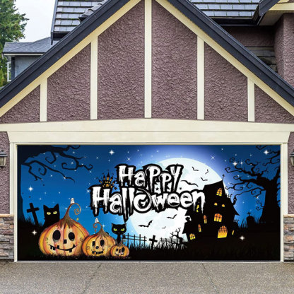 (This style has a US warehouse and can be delivered in 3-5 days)7' x 16'  Scray O Lantern Three Scary Pumpkins Garage Door Mural