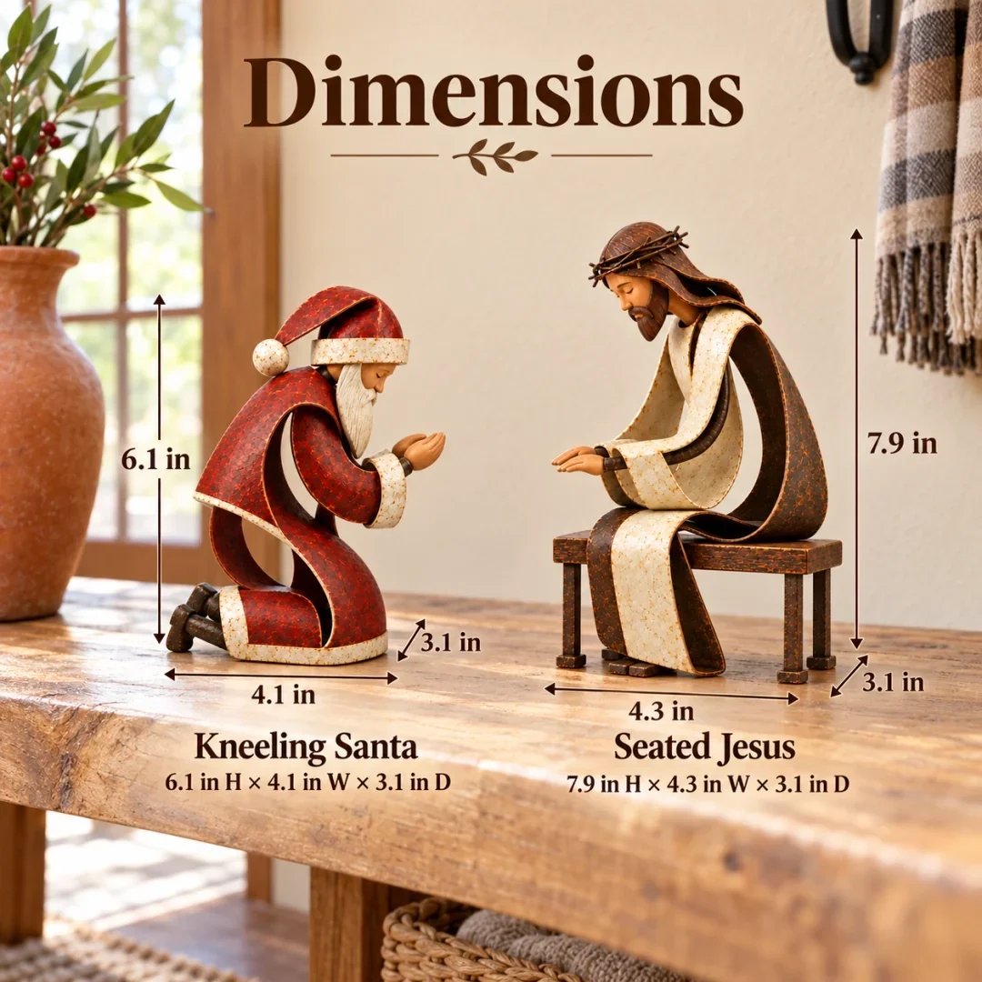 Dimensions of the kneeling Santa and seated Jesus Christmas figurines