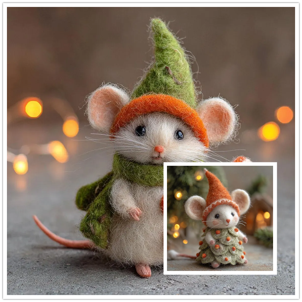🎁🐭 Deluxe Christmas Felt Mouse | Handmade Wool Ornament ✨ Tree-Ready!