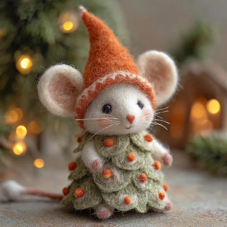 🎁🐭 Deluxe Christmas Felt Mouse | Handmade Wool Ornament ✨ Tree-Ready!