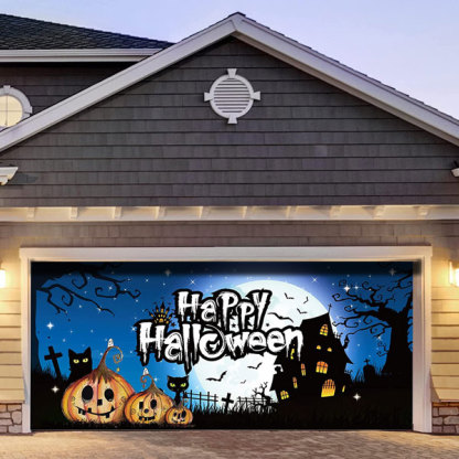 (This style has a US warehouse and can be delivered in 3-5 days)7' x 16'  Scray O Lantern Three Scary Pumpkins Garage Door Mural