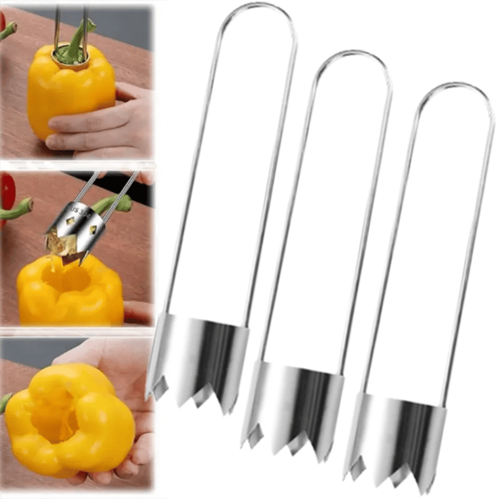 2 Pcs Fruit and Vegetable Corer Tool, Red Bell Pepper Seed Corer, Stainless Steel Fruite Corer