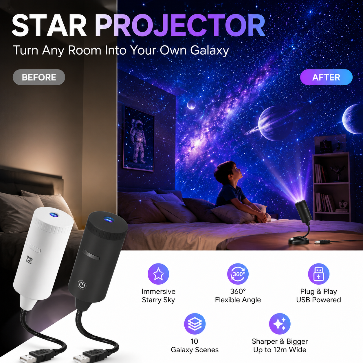 ✨ Plug-and-Play HD Star Projector🥳50,000+ Happy Users