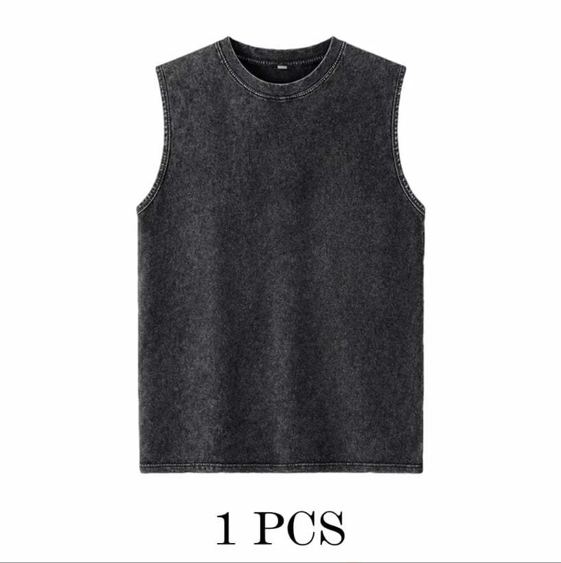 ⚡ Hot Sales 49% OFF 🔥 4-Pack Men's Washed Sleeveless Vest – Heavyweight Cotton, Acid Wash, Oversized Gym & Streetwear