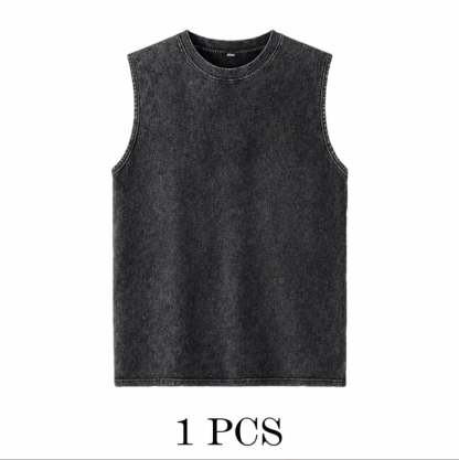 ⚡ Hot Sales 49% OFF 🔥 4-Pack Men's Washed Sleeveless Vest – Heavyweight Cotton, Acid Wash, Oversized Gym & Streetwear