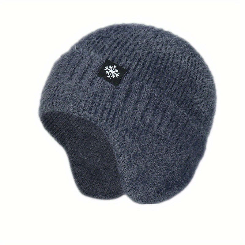 Pandaize Stylish Snowflake Knitted Beanie with Ear Protection - Warm, 