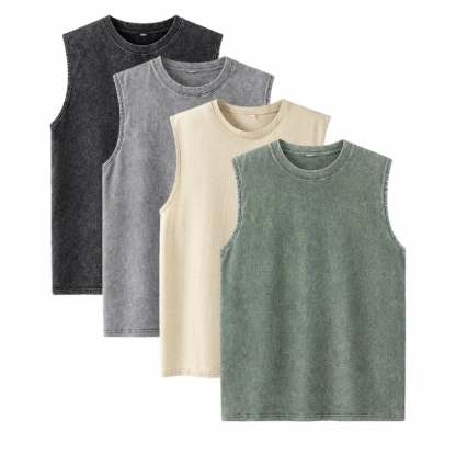 ⚡ Hot Sales 49% OFF 🔥 4-Pack Men's Washed Sleeveless Vest – Heavyweight Cotton, Acid Wash, Oversized Gym & Streetwear