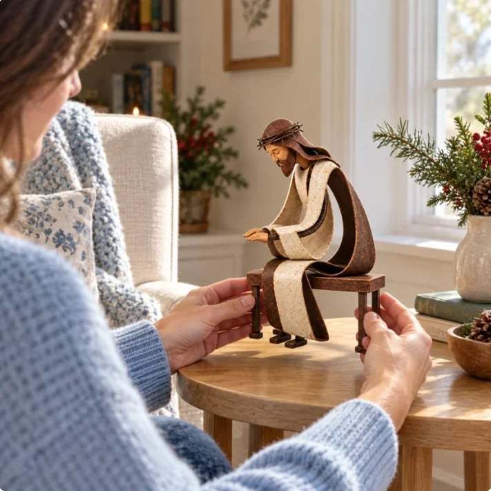 🎅✝️Santa Kneeling Before   Jesus Christmas   Figurines