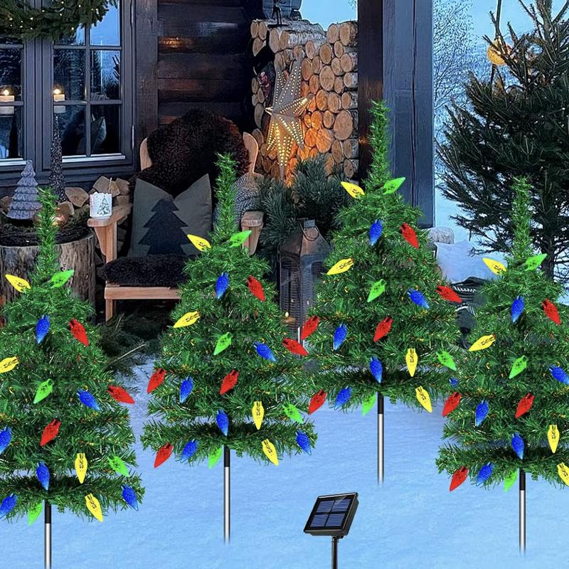 1 Tow 4 Solar Christmas Tree Lights. Includes 80 colorful strawberry bulbs, IPX4 waterproof, suitable for outdoor patio garden decorations for festivals, driveways and Christmas parties!