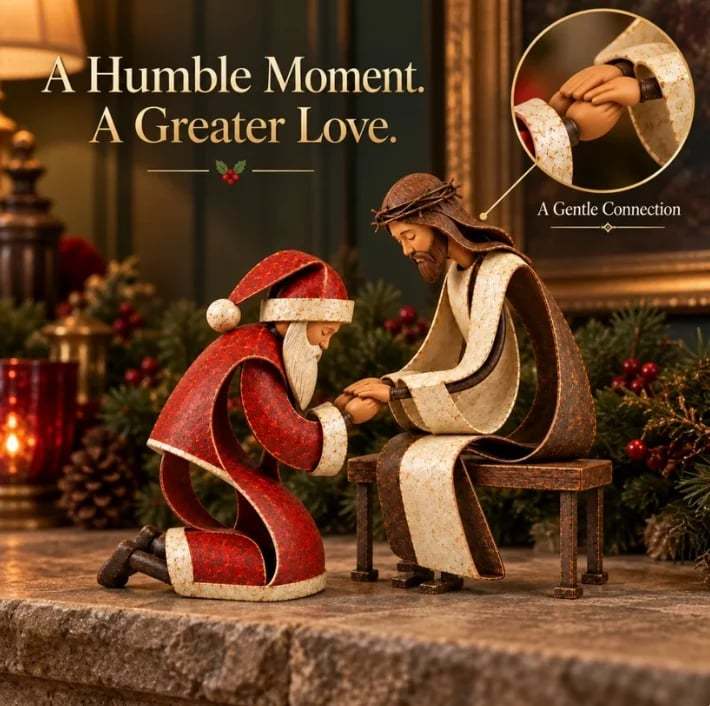 🎅✝️Santa Kneeling Before   Jesus Christmas   Figurines