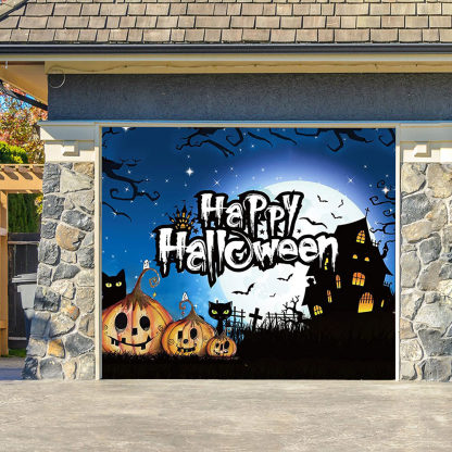 (This style has a US warehouse and can be delivered in 3-5 days)7' x 16'  Scray O Lantern Three Scary Pumpkins Garage Door Mural