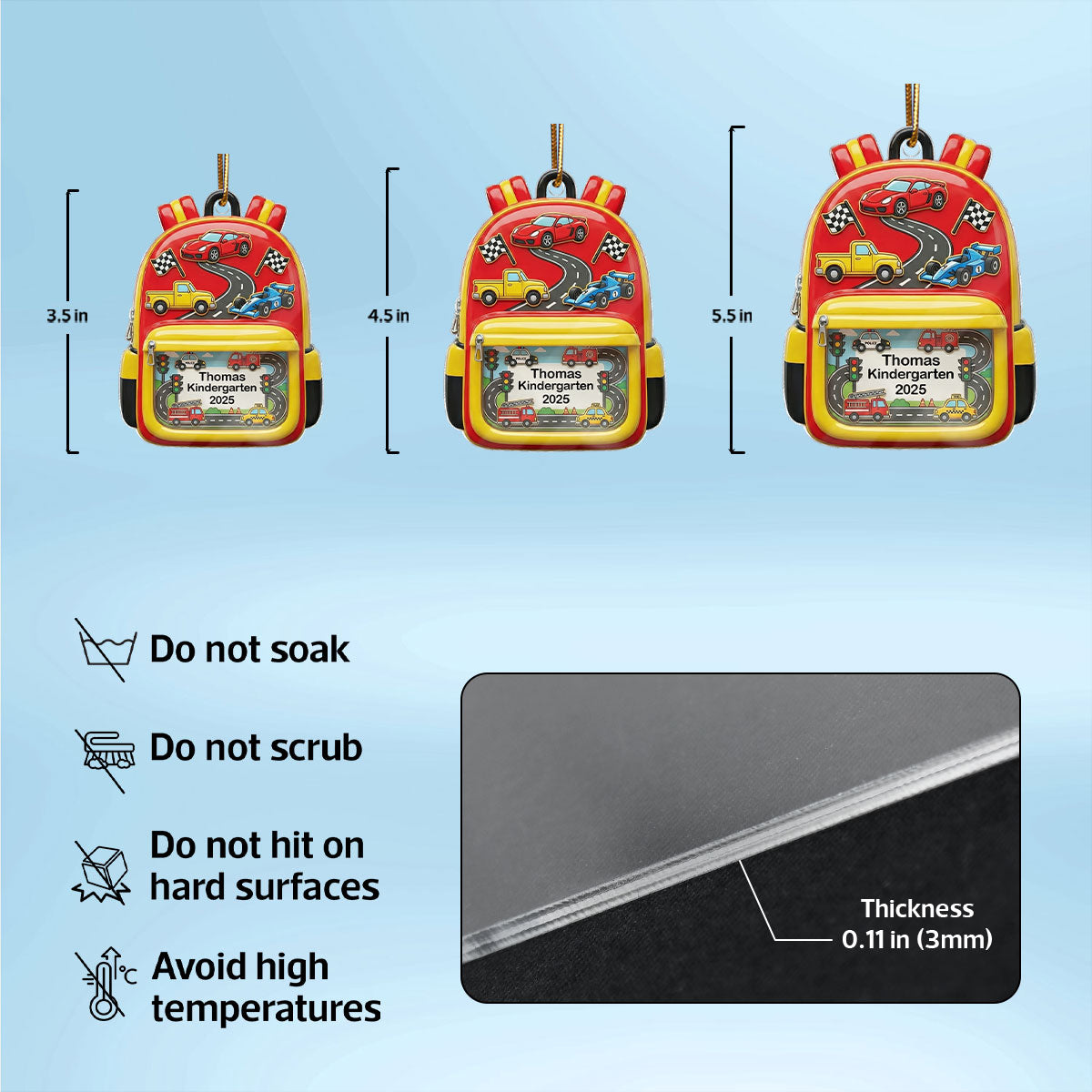 3D Effect Kid School Backpack - Personalized Acrylic Ornament - School Year Milestone For Kids