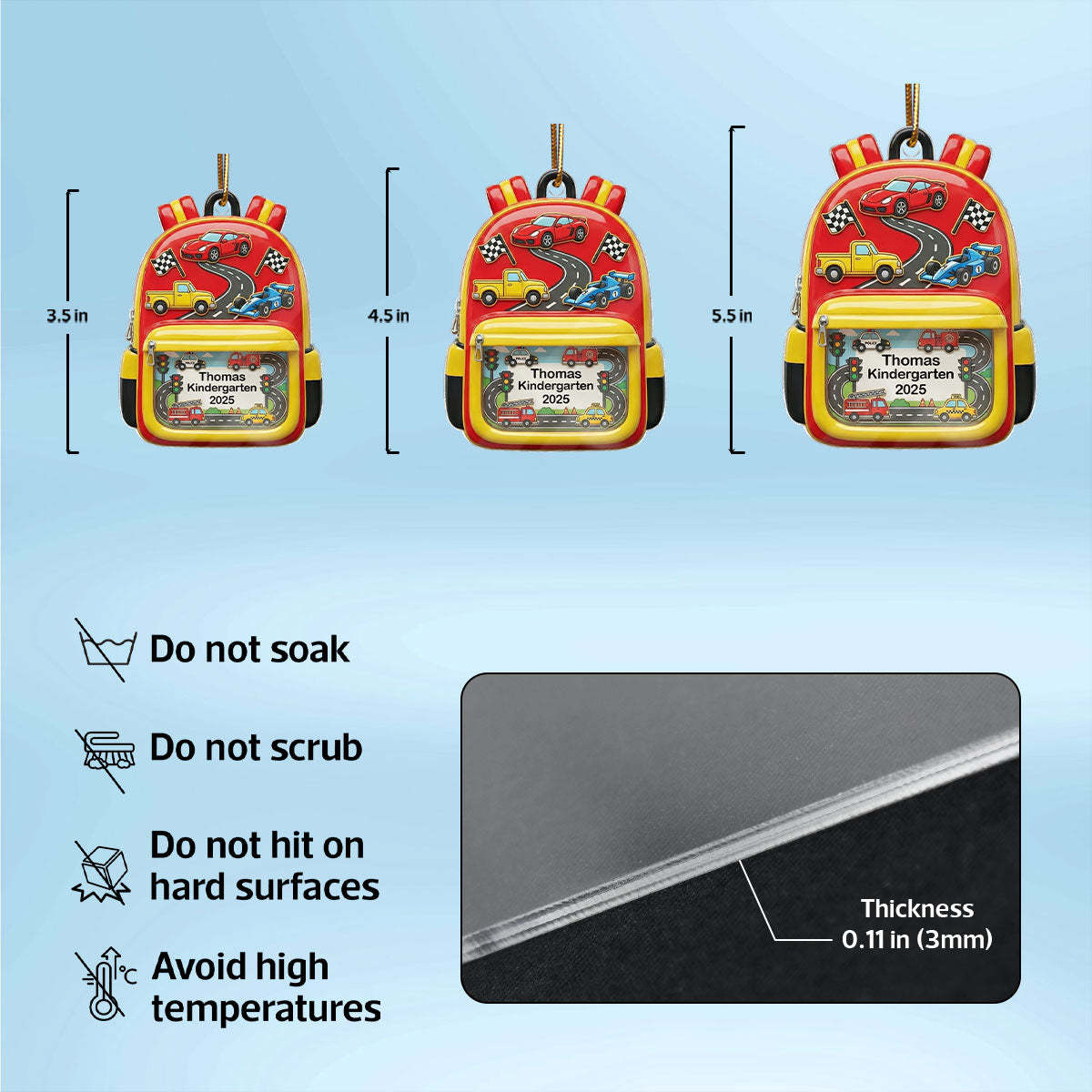 3D Effect Kid School Backpack - Personalized Acrylic Ornament - School Year Milestone For Kids