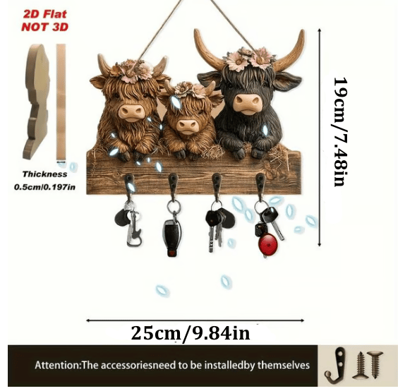 🔥Time-Limited SALE 49% OFF - 2D Rustic Highland Cow Wooden Ornament 🐮