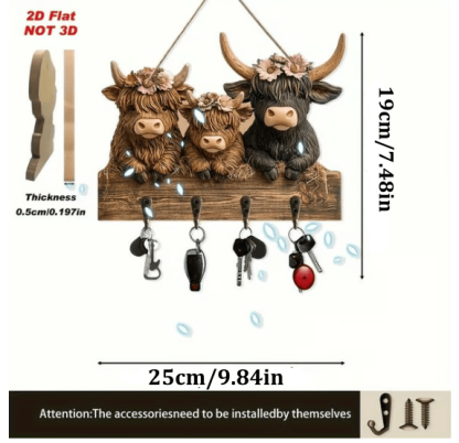 🔥Time-Limited SALE 49% OFF - 2D Rustic Highland Cow Wooden Ornament 🐮