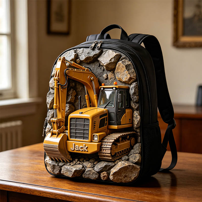 Personalized excavator-themed backpack