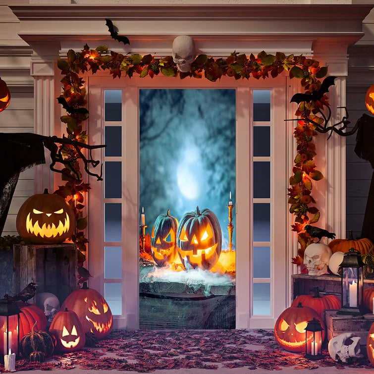 Scary Halloween Pumpkins Door Mural