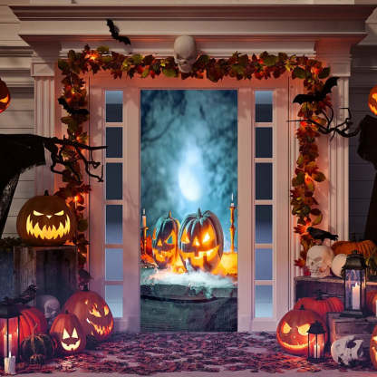 Scary Halloween Pumpkins Door Mural