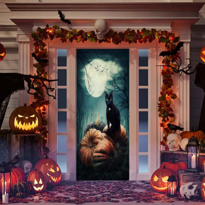 Cat on Pumpkins Door Mural