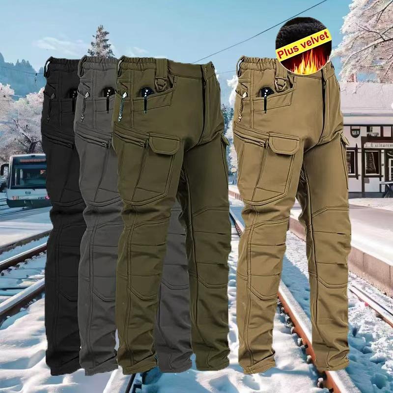 [Windproof|Warm] Windproof Warm Men's Outdoor Military Tactical Pants | Soft Shell Fleece Lined, Solid Color, Sports Style, Regular Fit, Mid Waist, Woven Fabric, 320G/M², with Pockets, No Belt, Casual Weekend Wear, Autumn/Winter Season