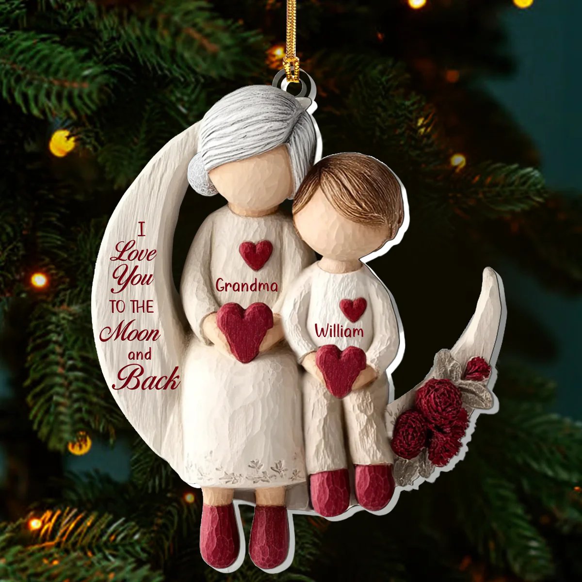 Grandma And Grandchild Moon Love - Personalized Acrylic Ornament