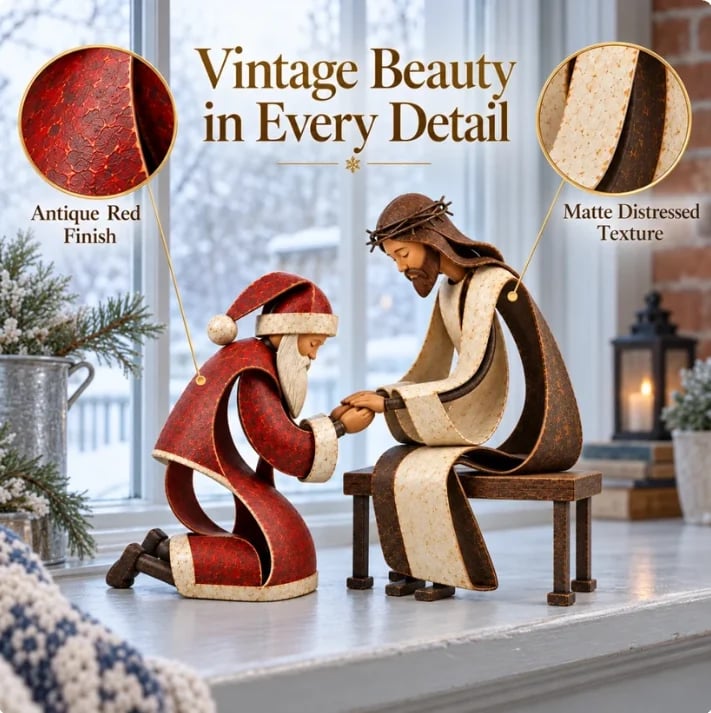 🎅✝️Santa Kneeling Before   Jesus Christmas   Figurines