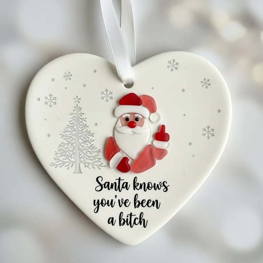 "Santa Claus Middle Finger" Christmas heart-shaped gift