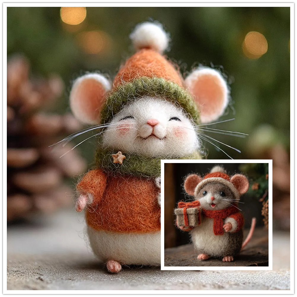 🎁🐭 Deluxe Christmas Felt Mouse | Handmade Wool Ornament ✨ Tree-Ready!