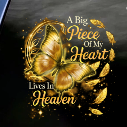 Big Piece Of My Heart Lives In Heaven - Personalized Butterfly Decal