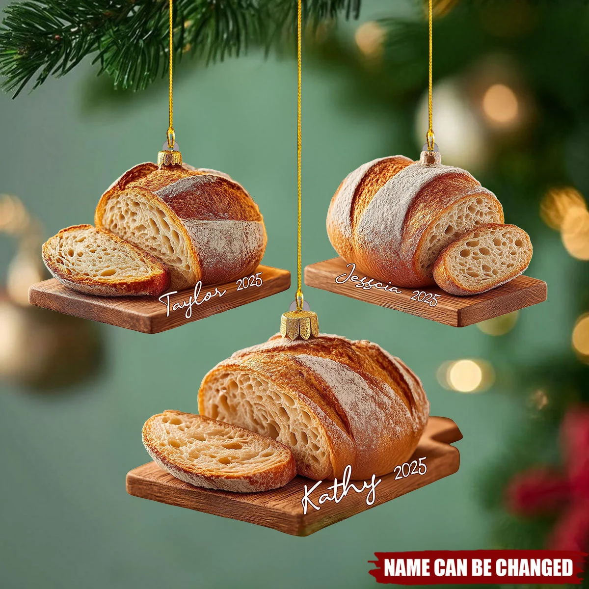 Personalized Sourdough Bread Ornament, Rustic Acrylic Christmas Gift