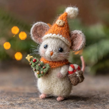 🎁🐭 Deluxe Christmas Felt Mouse | Handmade Wool Ornament ✨ Tree-Ready!