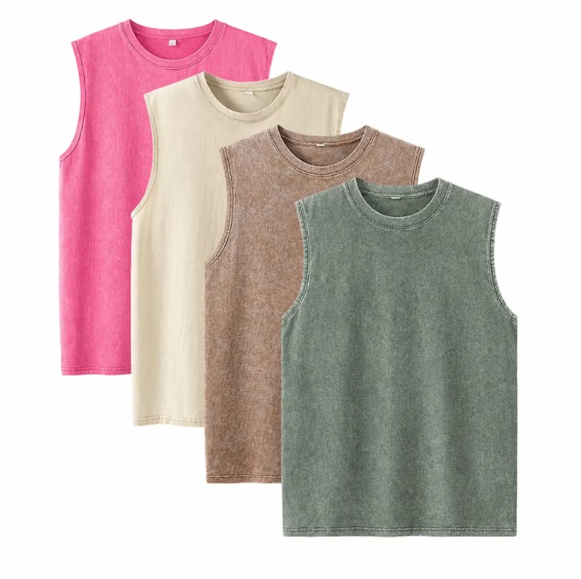 ⚡ Hot Sales 49% OFF 🔥 4-Pack Men's Washed Sleeveless Vest – Heavyweight Cotton, Acid Wash, Oversized Gym & Streetwear