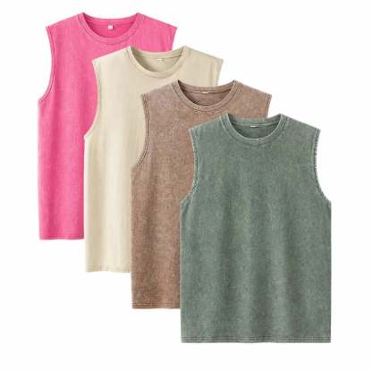 ⚡ Hot Sales 49% OFF 🔥 4-Pack Men's Washed Sleeveless Vest – Heavyweight Cotton, Acid Wash, Oversized Gym & Streetwear