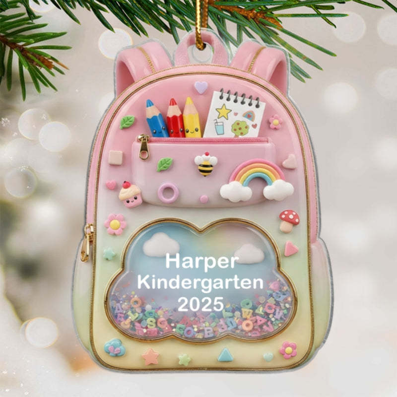 3D Effect Kid School Backpack - Personalized Acrylic Ornament - School