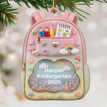 3D Effect Kid School Backpack - Personalized Acrylic Ornament - School Year Milestone For Kids