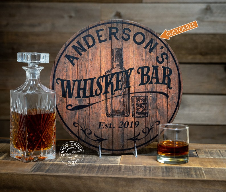 Personalized Whiskey Bar Sign Wood Signs Pub Bar