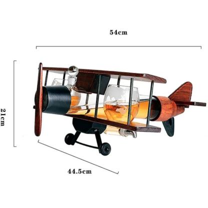 Airplane-shaped Wine Bottle with Cup Decanter Glass Bottle Solid Wood Shaped Wine Bottle